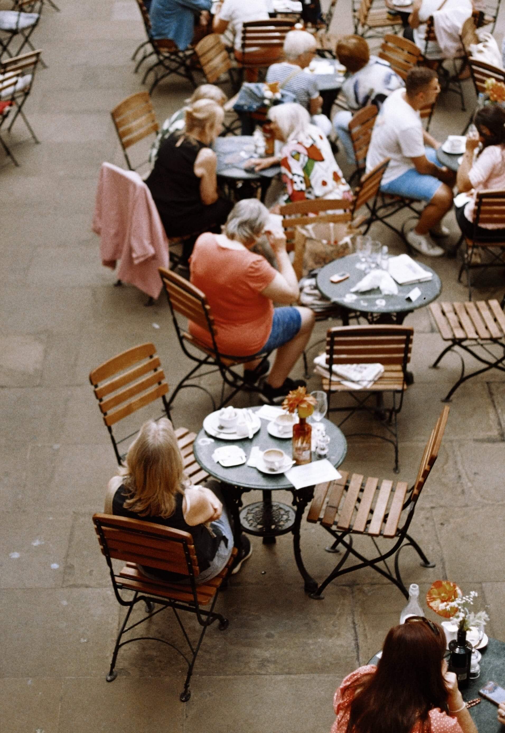 People eating at an outdoor cafe